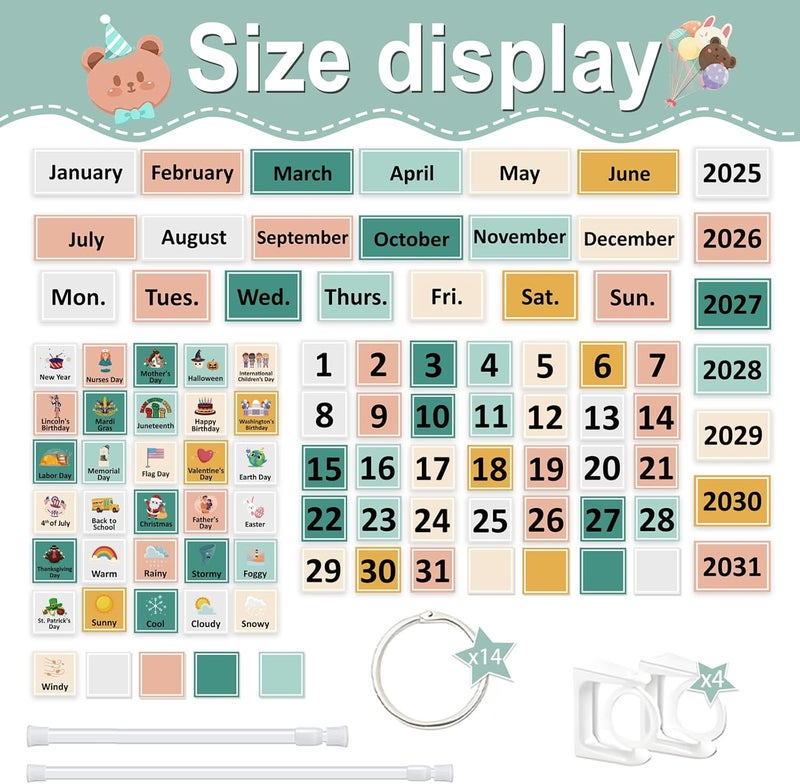 EggSun 96 Cards Classroom Bulletin Board Decorations Set for Teachers,Flip Calendar with Holder for Classroom,Adjustable Calendar,Preschool Elementary Home Decor Supplies（Colorful Boho） - Image 2